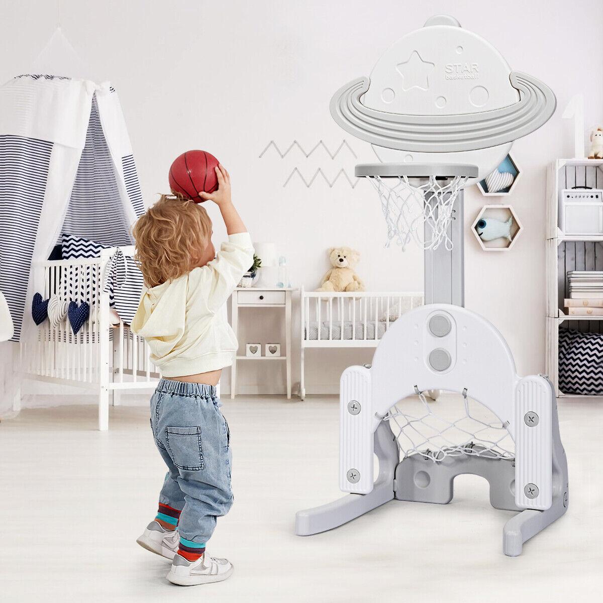 Adjustable Basketball Hoop - Kids Basketball Stand 3 in 1 Basketball Hoop Soccer Golf Kit Adjustable Toy Set Sports & Outdoor - Tophatter Daily Deals
