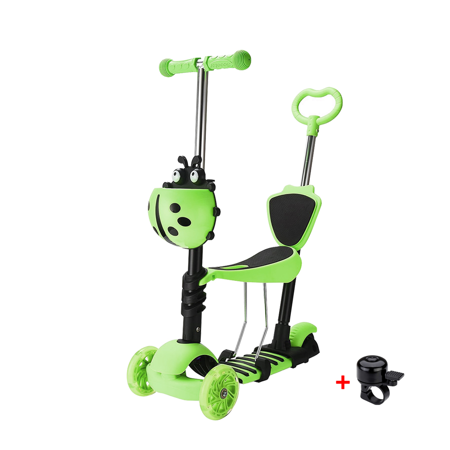 Kids Push Scooter – 3-Wheel Scooter with Adjustable Handlebar & LED Flashing Wheels Green Cycling - Tophatter Daily Deals