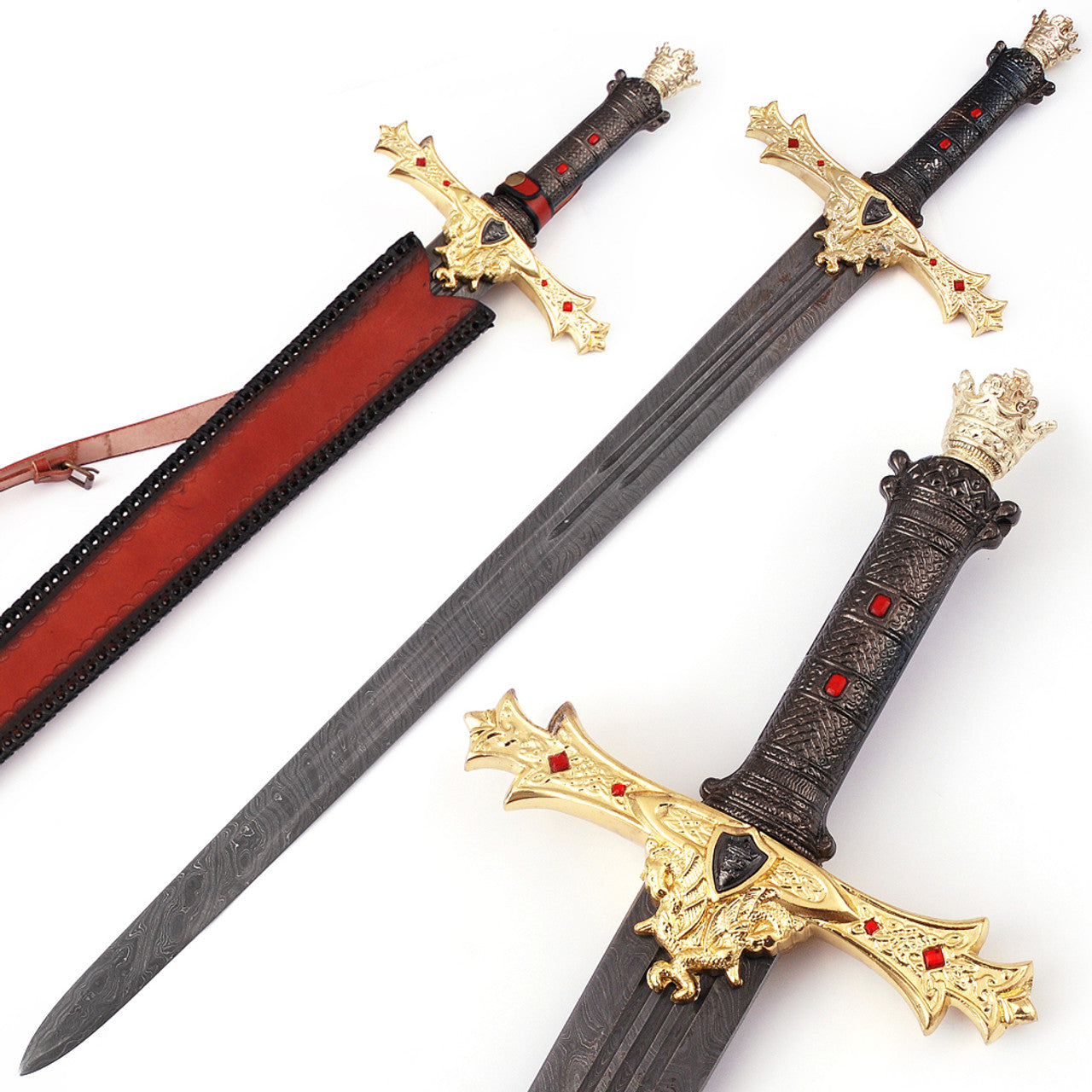 King Arthur Excalibur Gold Damascus Steel Sword Swords - Tophatter Daily Deals