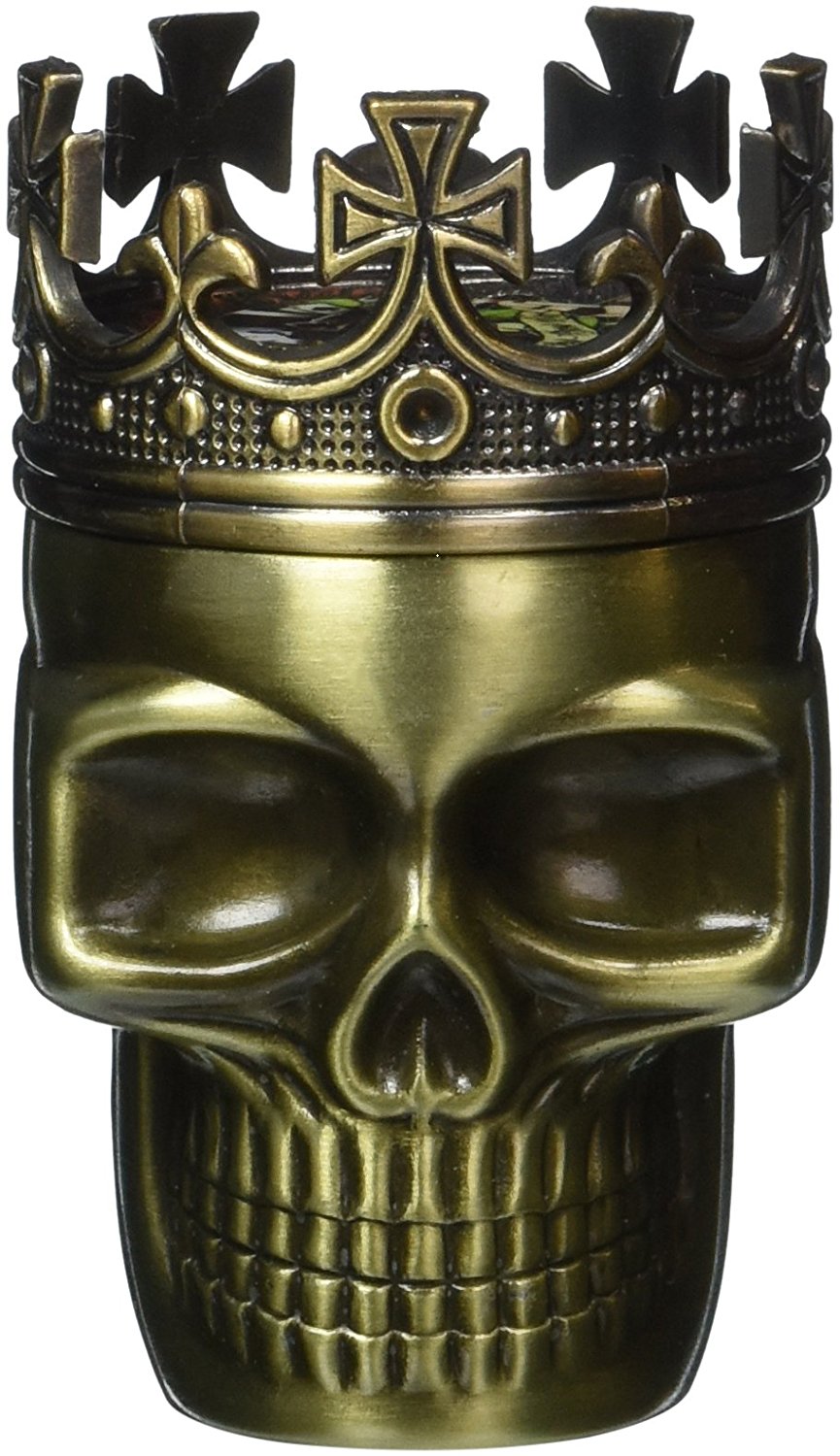 Crowned Skull Herb Grinder King Skull Tobacco Mill - 2 Colors Antique Brass Smoking Accessories - Tophatter Daily Deals
