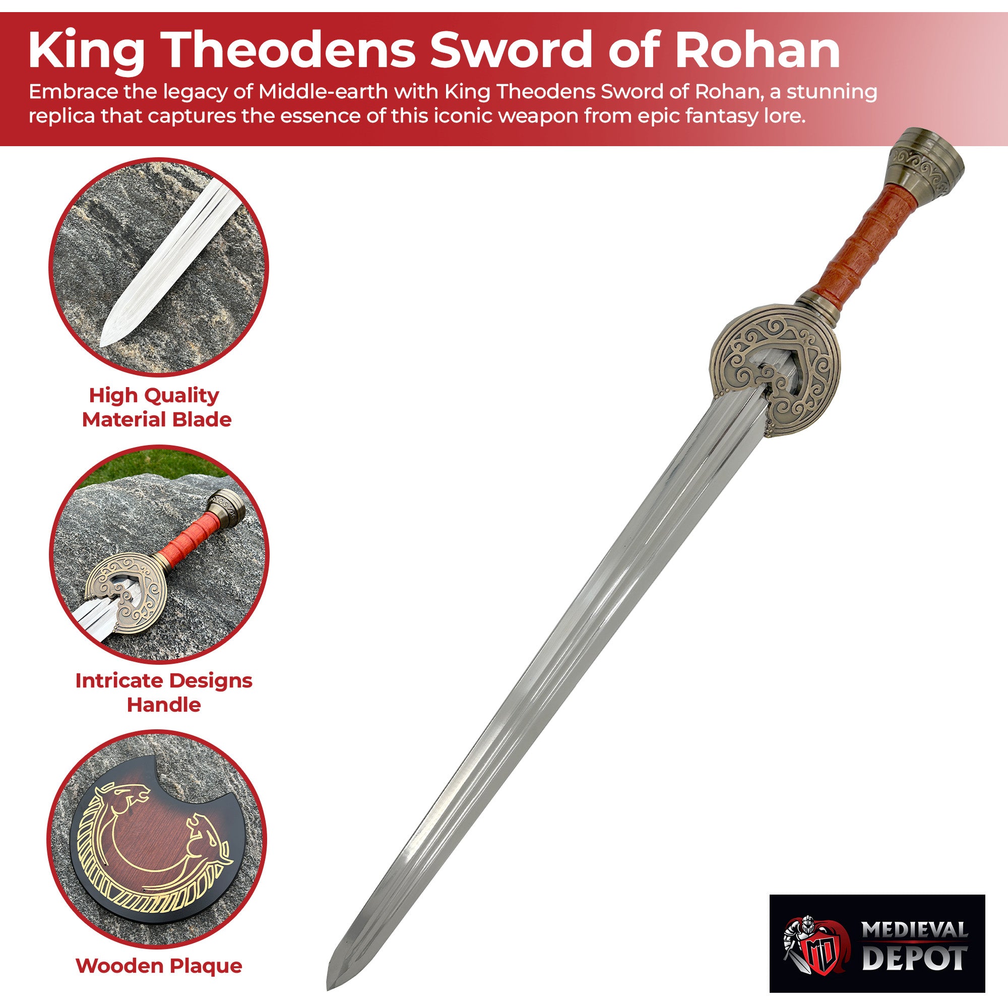 LOTR King Theoden Sword of Rohan with Display Plaque Foam Products - Tophatter Daily Deals