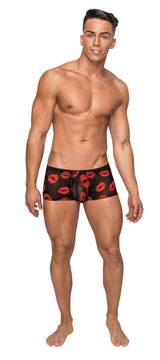 Kiss Me Sheer Black Mini Shorts With Kiss Print For Men - Small > Clothes > Mens Trunks - Tophatter Daily Deals