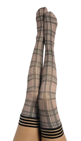 Kixies Lori Size D Tan and Black Plaid Thigh-High Stockings > Clothes > Hosiery > Stockings - Tophatter Daily Deals