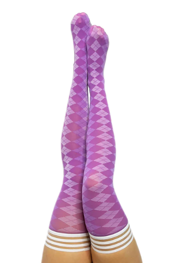 Kixies Par 4 Purple Argyle Thigh-High Stockings Size D > Clothes > Hosiery > Stockings - Tophatter Daily Deals