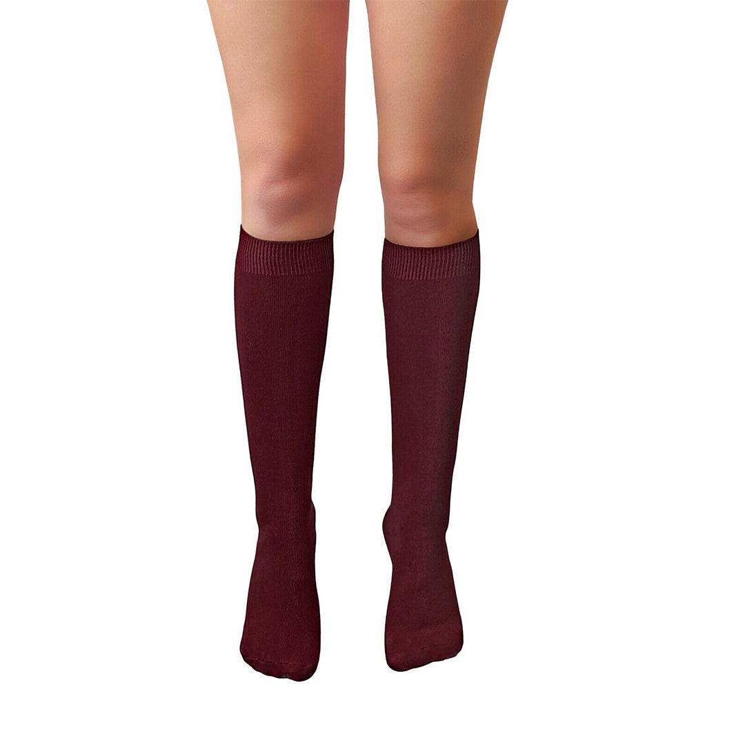 Knee High Pop Socks - Ladies Knee High Pop Cotton Socks Assorted Colours Back To School Girl Maroon Apparel & Accessories - Tophatter Daily Deals