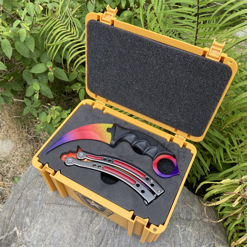 Fade Blunt Blade Karambit Trainer & Balisong Butterfly Knife Trainer 2 in 1 Pack Gift Box - Tophatter Daily Deals