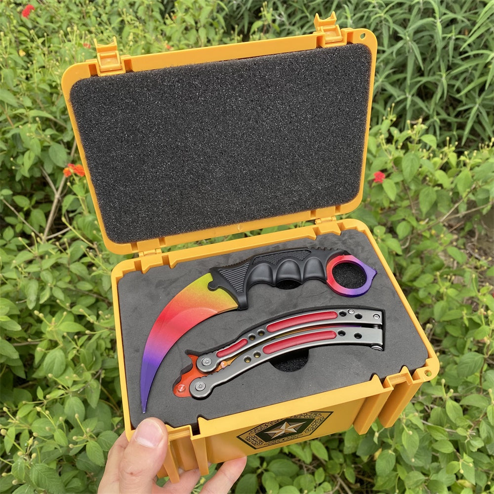 Fade Blunt Blade Karambit Trainer & Balisong Butterfly Knife Trainer 2 in 1 Pack Gift Box - Tophatter Daily Deals