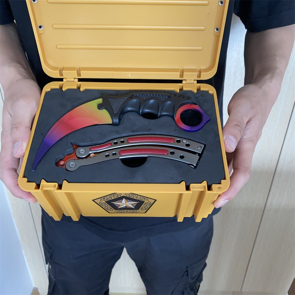 Fade Blunt Blade Karambit Trainer & Balisong Butterfly Knife Trainer 2 in 1 Pack Gift Box 2 Knife & Case - Tophatter Daily Deals