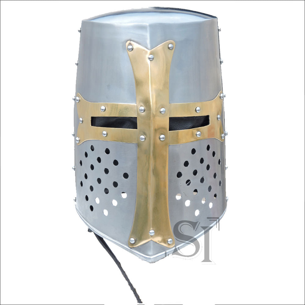 Brass Crusader Great Knights Helmet - Tophatter's Guns'N'Weapons Store - FREE SHIPPING Collectible Weapons - Tophatter Daily Deals