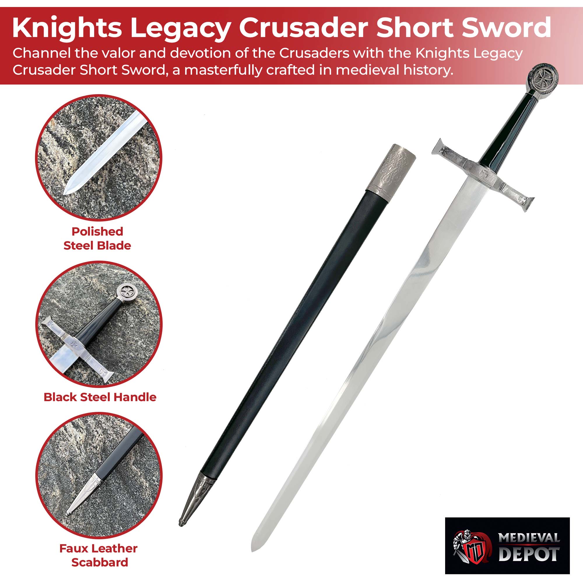 Knights Legacy Crusader Short Sword Swords - Tophatter Daily Deals