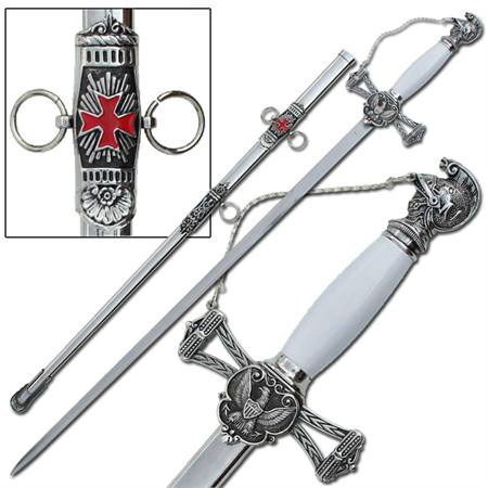 Knights of St. John Masons Sword Silver - Tophatter's Guns'N'Weapons Store - FREE SHIPPING Collectible Weapons - Tophatter Daily Deals