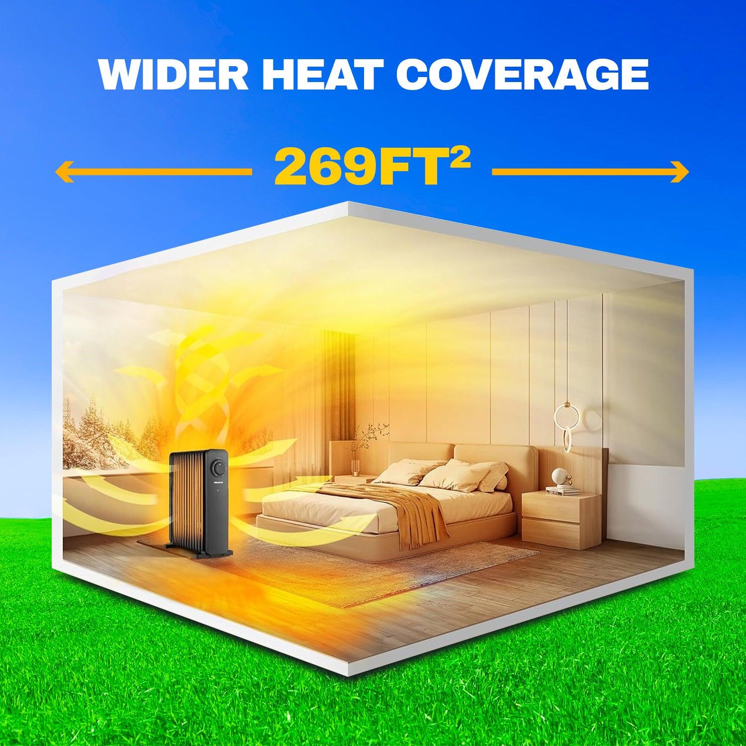Room Heater Electric - Heater Oil Radiator with Adjustable Thermostat and 3 Heat Settings Oil Filled Heater with Overheat Protection (2500W, Knob Control) Winter Warm - Tophatter Daily Deals