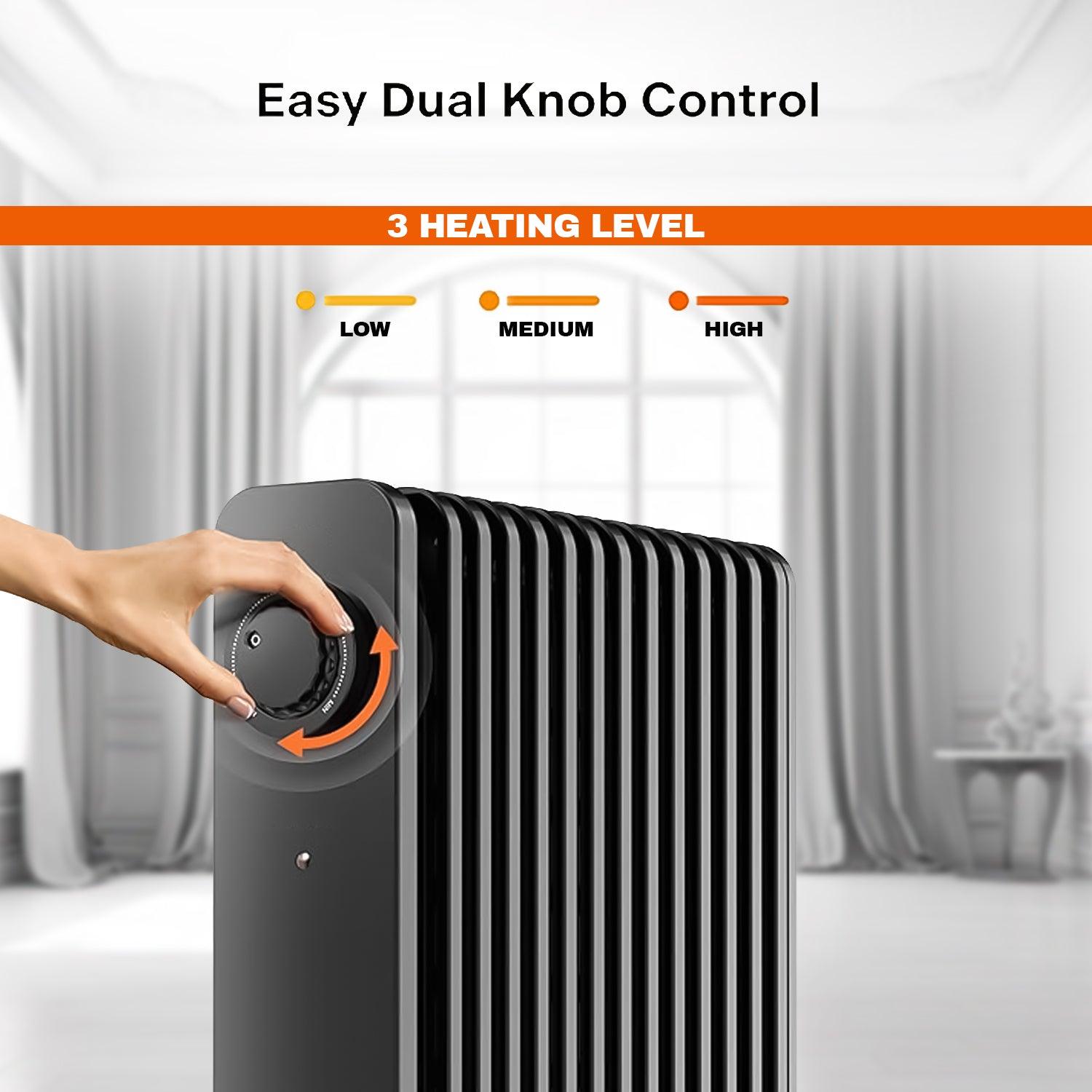 Room Heater Electric - Heater Oil Radiator with Adjustable Thermostat and 3 Heat Settings Oil Filled Heater with Overheat Protection (2500W, Knob Control) Black Winter Warm - Tophatter Daily Deals