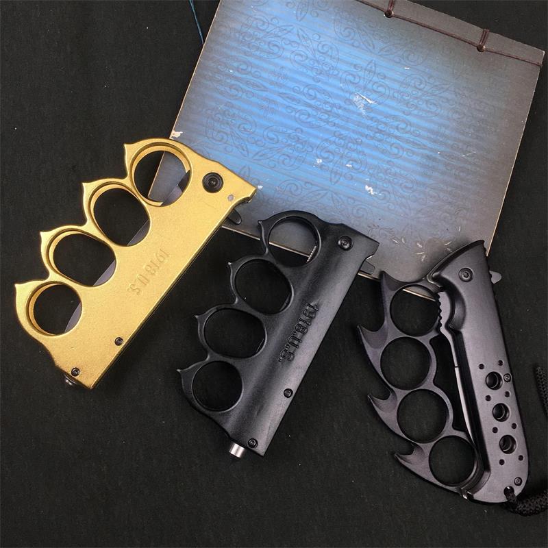 Knuckle Duster Folding Knife Outdoor Self-defense Pocket Knives Window Breaking Tool - Tophatter Daily Deals