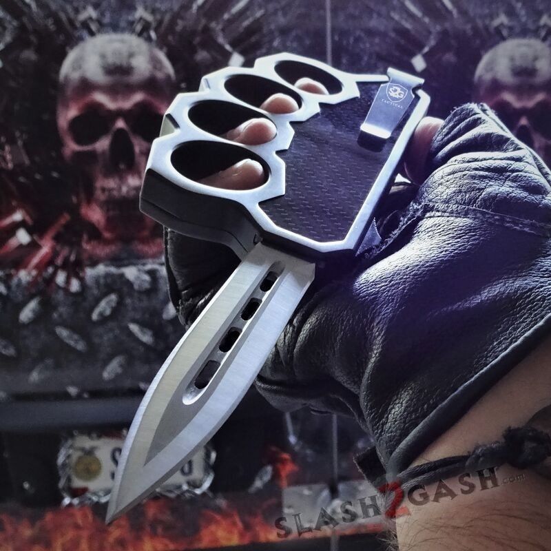 Knuckle OTF Trench Knife D/A Auto Switchblade Dagger w/ Carbon Fiber Knife-OTF - Tophatter Daily Deals