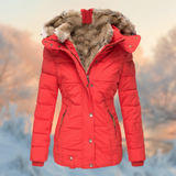 Warm Women's Puffer Jacket - Tailored Hip-Length, Faux Fur Red - Tophatter Daily Deals