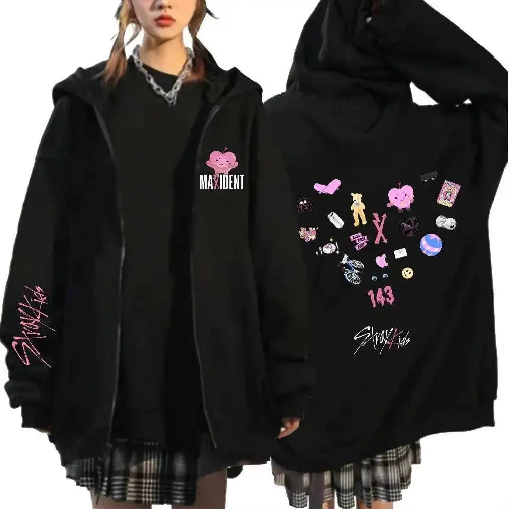 Kpop Harajuku Style Hooded Sweatshirt Black02 Fleece - Tophatter Daily Deals