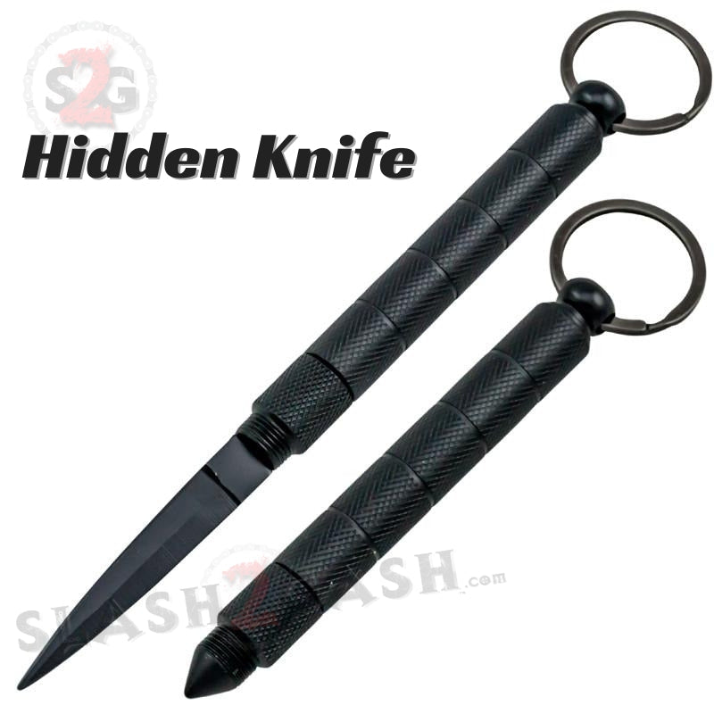 Kubotan Hidden Knife Self Defense Stick Keychain w/ Dagger - Black Black - Black Blade SD-KeyChain - Tophatter Daily Deals