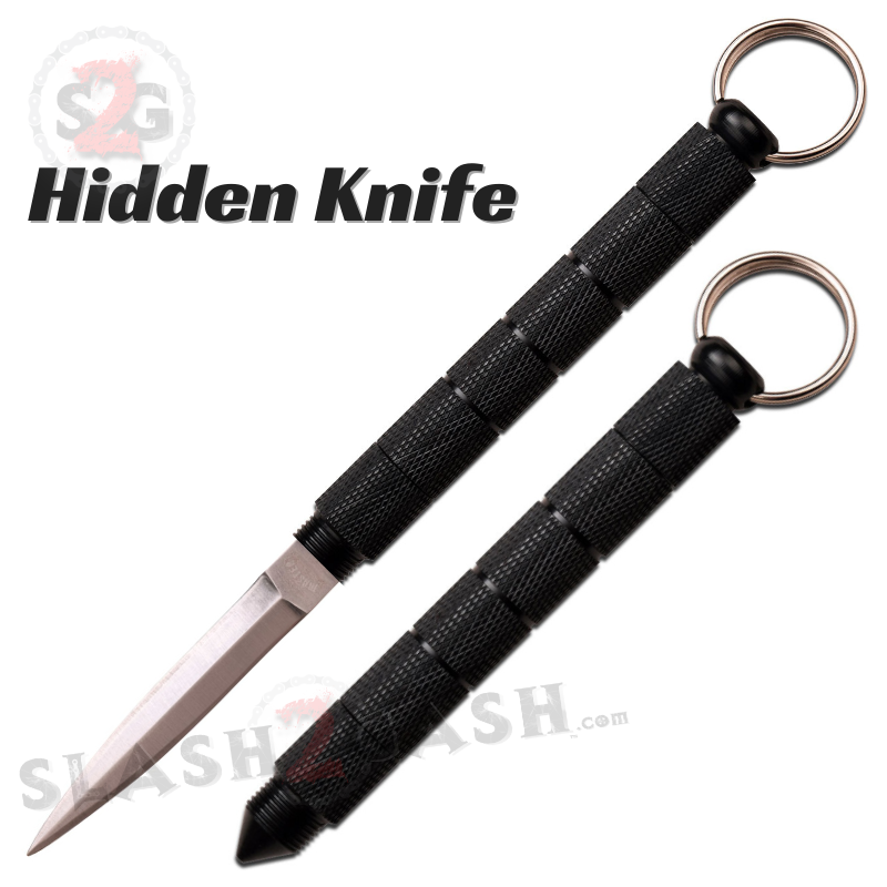 Kubotan Hidden Knife Self Defense Stick Keychain w/ Dagger - Black Black - Silver Blade SD-KeyChain - Tophatter Daily Deals