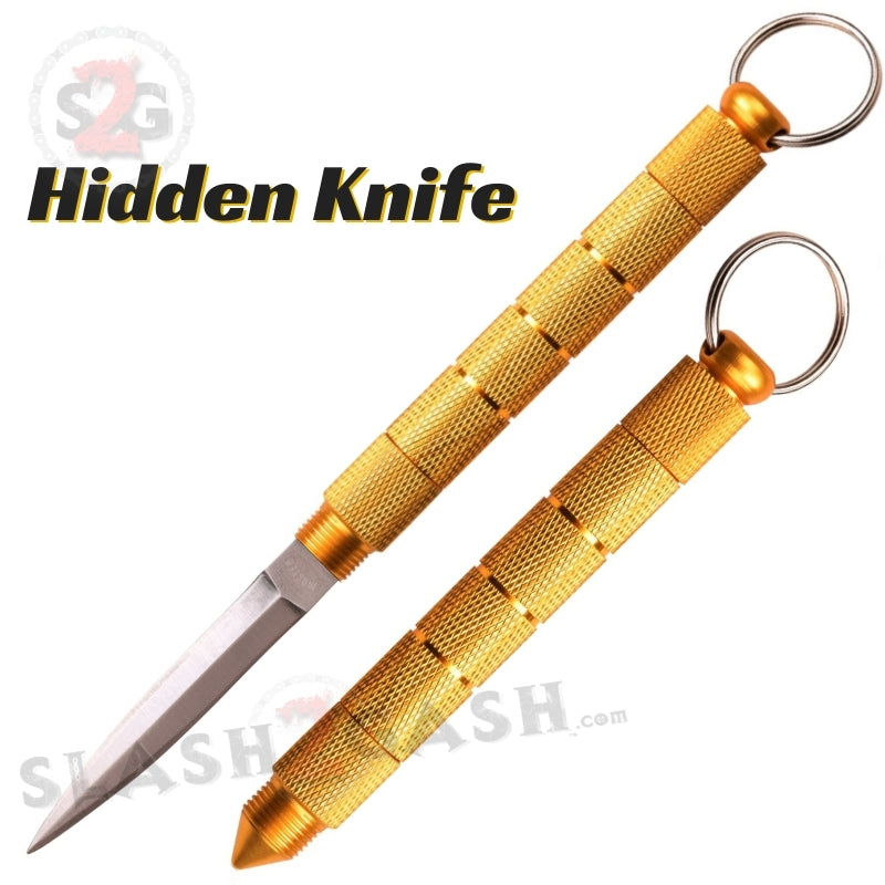 Kubotan Hidden Knife Self Defense Stick Keychain w/ Dagger - Gold Gold - Silver Blade SD-KeyChain - Tophatter Daily Deals