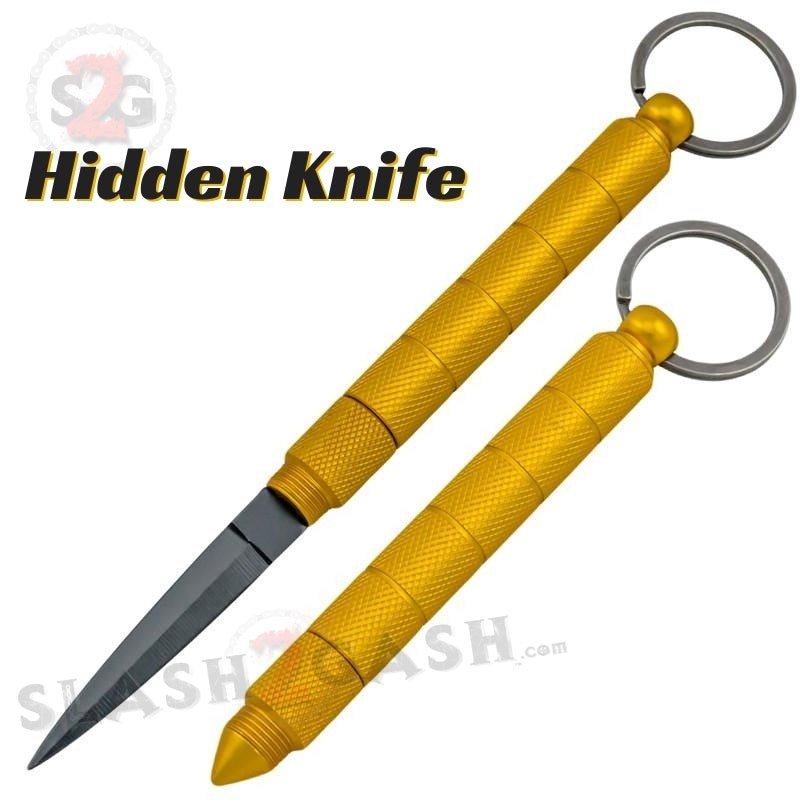 Kubotan Hidden Knife Self Defense Stick Keychain w/ Dagger - 7 colors Gold - black blade SD-KeyChain - Tophatter Daily Deals