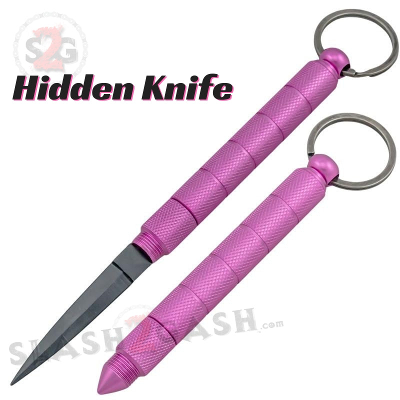 Kubotan Hidden Knife Self Defense Stick Keychain w/ Dagger - Pink Pink w Black Blade SD-KeyChain - Tophatter Daily Deals
