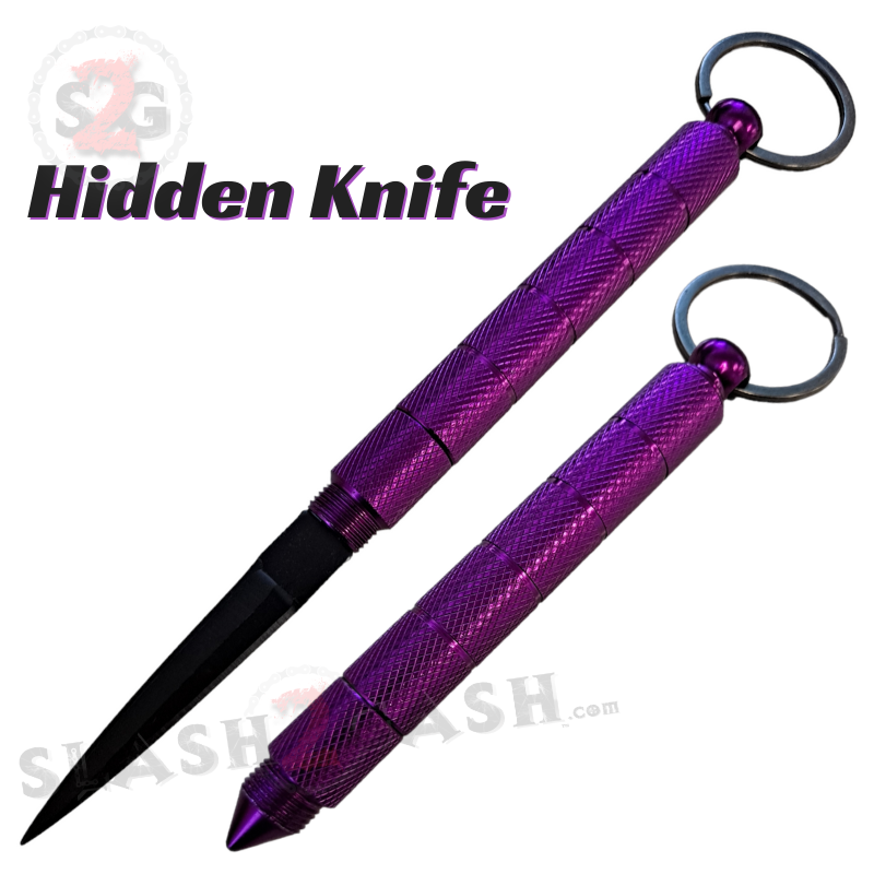 Kubotan Hidden Knife Self Defense Stick Keychain w/ Dagger - 7 colors Purple - black blade SD-KeyChain - Tophatter Daily Deals
