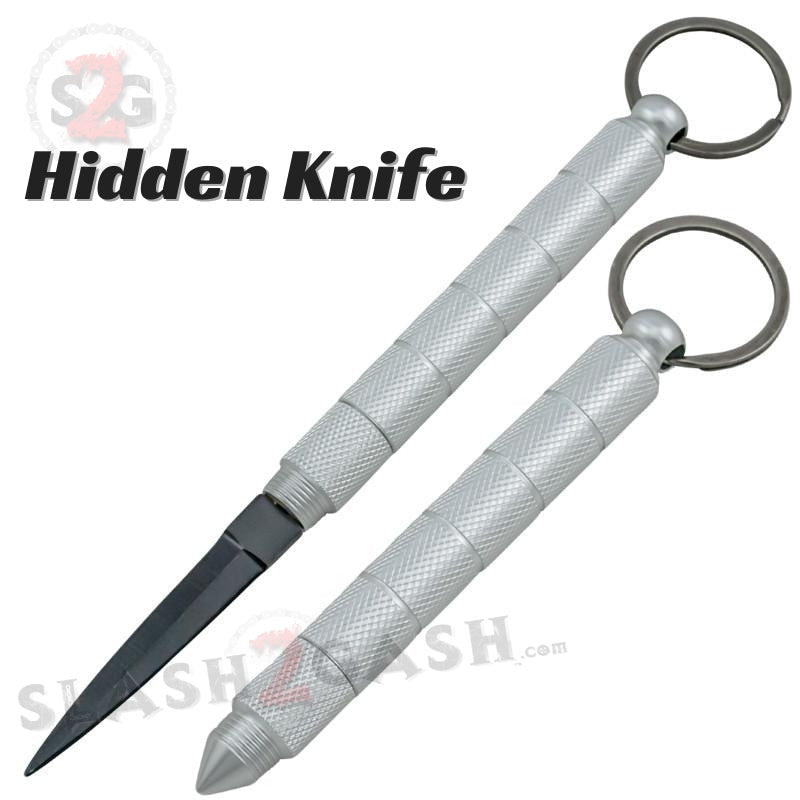 Kubotan Hidden Knife Self Defense Stick Keychain w/ Dagger - Silver Silver w Black Blade SD-KeyChain - Tophatter Daily Deals