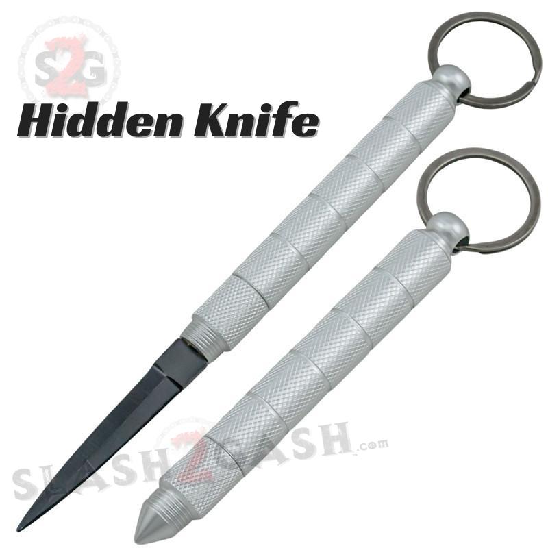 Kubotan Hidden Knife Self Defense Stick Keychain w/ Dagger - 7 colors Silver - black blade SD-KeyChain - Tophatter Daily Deals