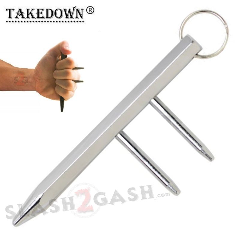 Steel Kubotan Self Defense Keychain with Prongs/Spikes - Silver Silver SD-KeyChain - Tophatter Daily Deals