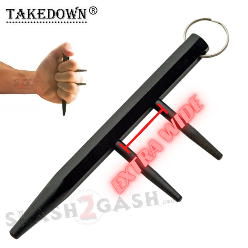 Steel Kubotan Self Defense Keychain with Prongs Spikes - EXTRA WIDE Steel - EXTRA WIDE (bigger gap between prongs) for very large fingers SD-KeyChain - Tophatter Daily Deals