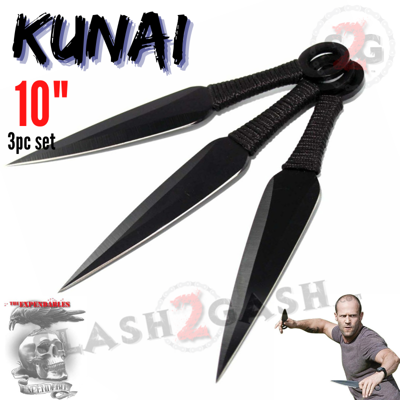 Naruto Kunai Throwing Knives 3 Pc Set w/ Ring Anime - 10" Black Knife-Thrower - Tophatter Daily Deals