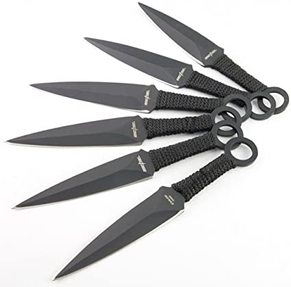 Naruto Kunai Throwing Knives 6 Pc Set w/ Ring Anime - 6" Black Perfect Point Knife-Thrower - Tophatter Daily Deals