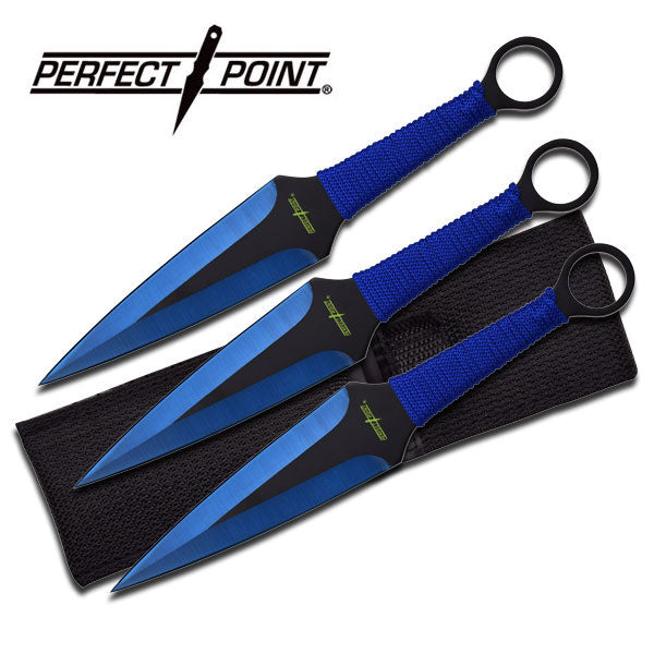 Naruto Kunai Throwing Knives 3 Pc Set w/ Ring Anime - 9" Blue Knife-Thrower - Tophatter Daily Deals