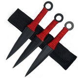 Naruto Kunai Throwing Knives 3 Pc Set w/ Ring Anime - 9" Black w/ Red Knife-Thrower - Tophatter Daily Deals