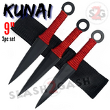Kunai Throwing Knives w/ Ring and Sheath - Assorted Sizes/Colors 9" Black w Red - 3 PC Set Knife-Thrower - Tophatter Daily Deals