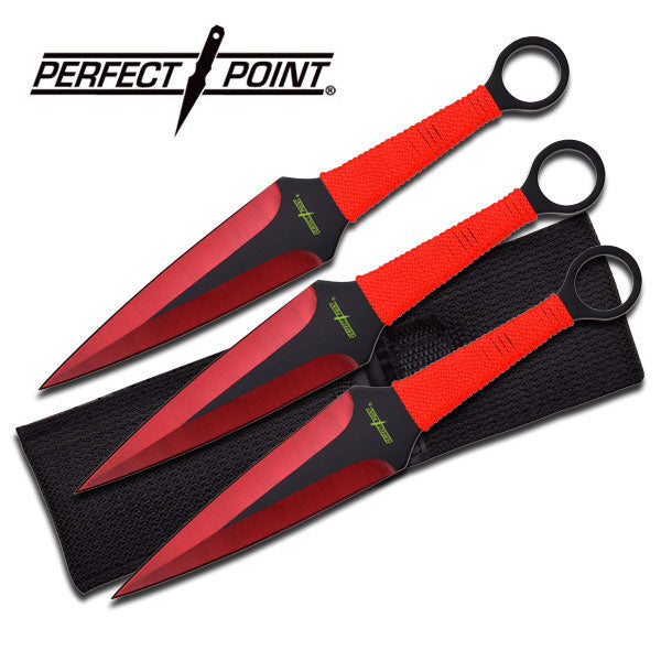 Naruto Kunai Throwing Knives 3 Pc Set w/ Ring Anime - 9" Red Knife-Thrower - Tophatter Daily Deals