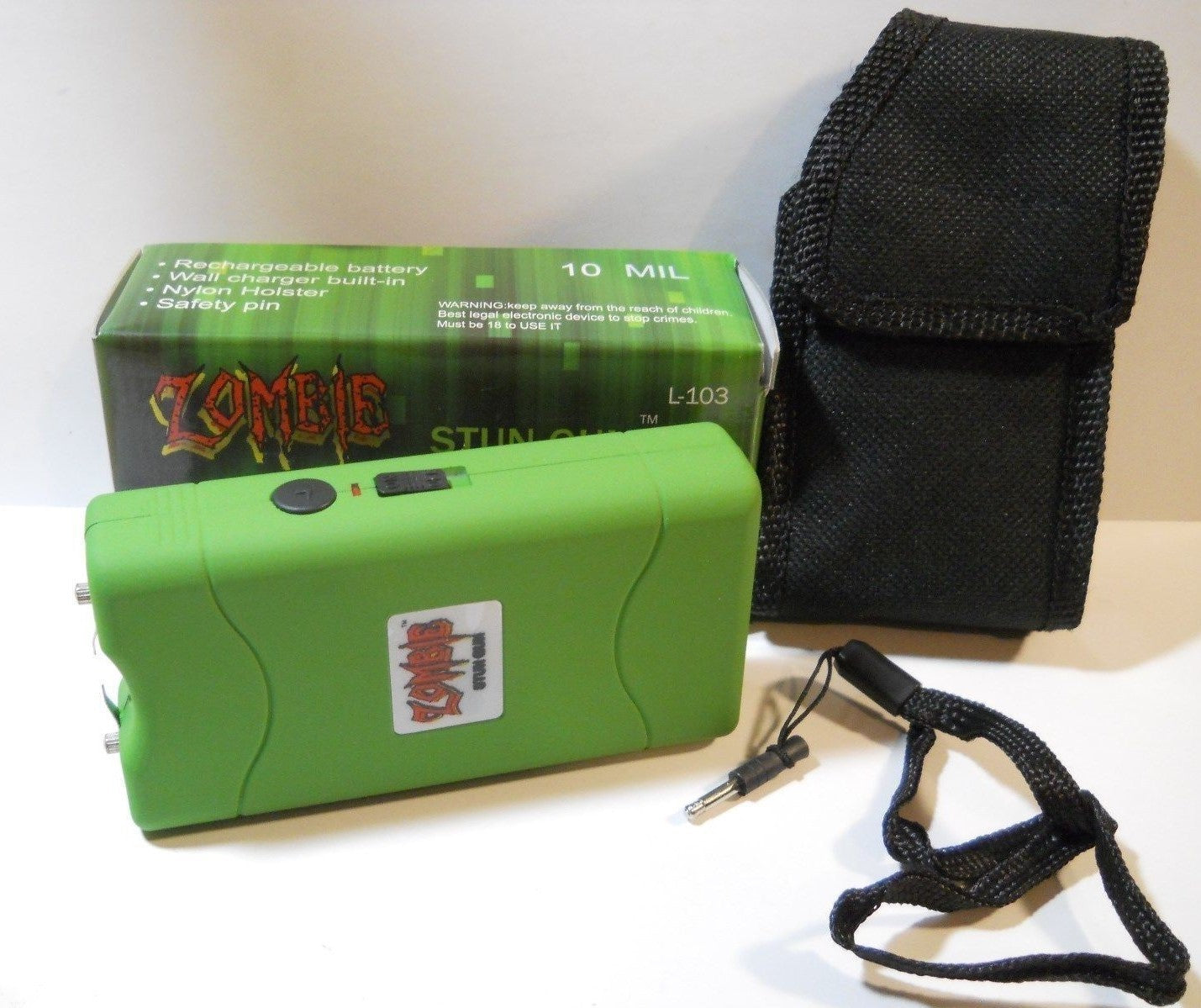 Zombie High Voltage Rechargeable STUN GUN w/ PIN & Holster Green SD-StunGun - Tophatter Daily Deals