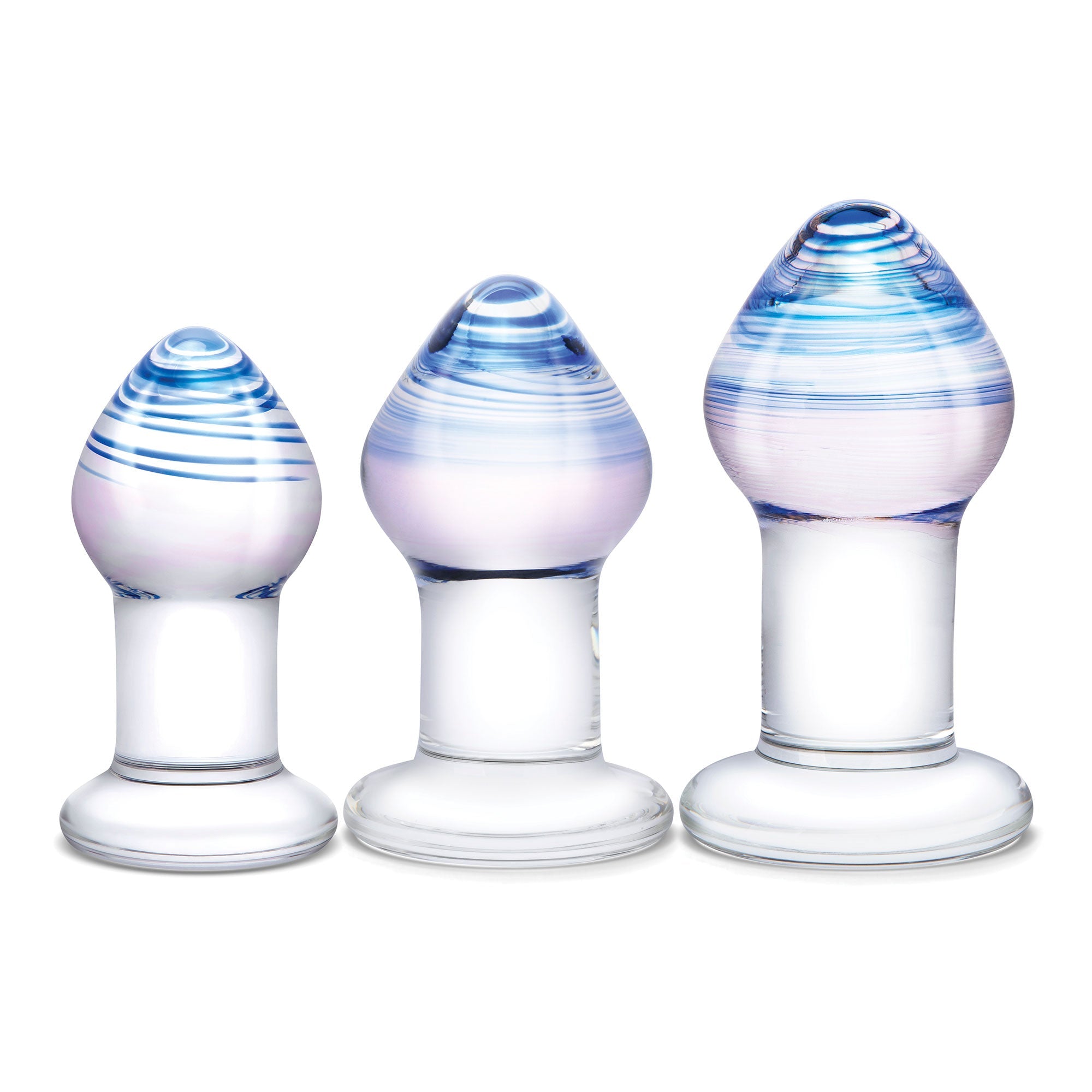 Glas Pleasure Droplets (Blue and White Swirl) – 3-Piece Glass Anal Training Kit > Glass > Toys - Tophatter Daily Deals