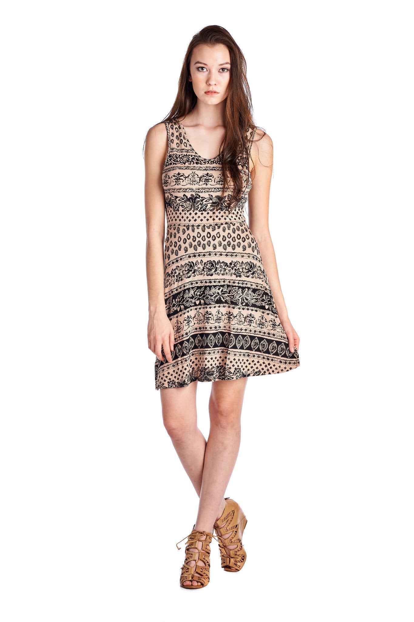 Women's Printed Jersey Dress Tan 1 Dresses / Midi - Tophatter Daily Deals