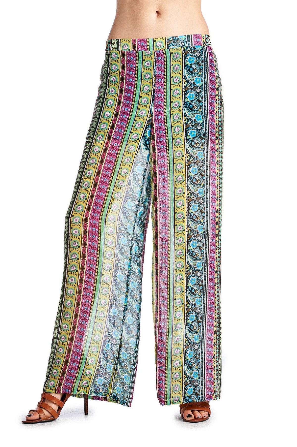 Women's Printed Palazzo Pants Lime 1 Pants - Tophatter Daily Deals