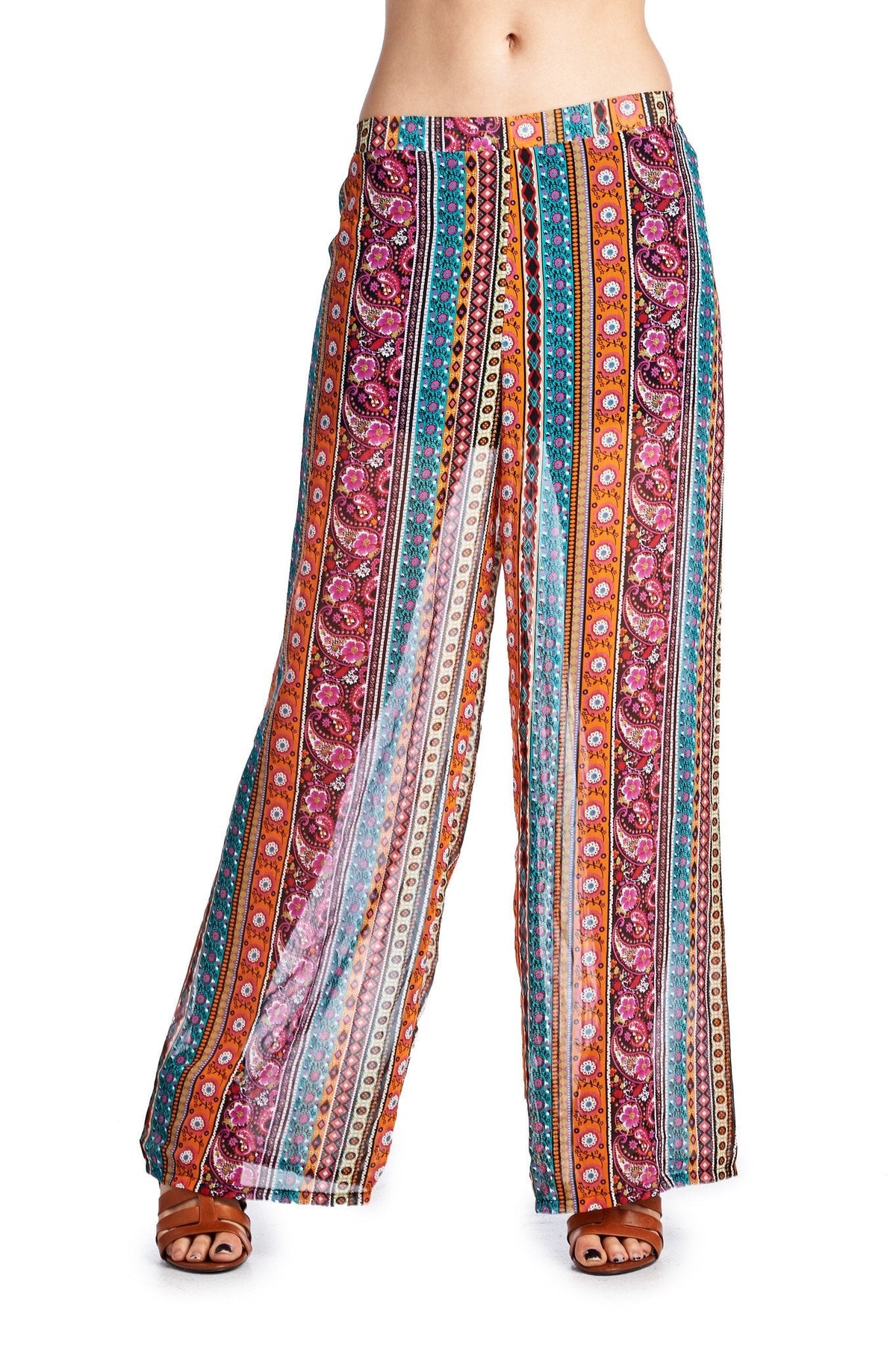 Women's Printed Palazzo Pants Orange 7 Pants - Tophatter Daily Deals