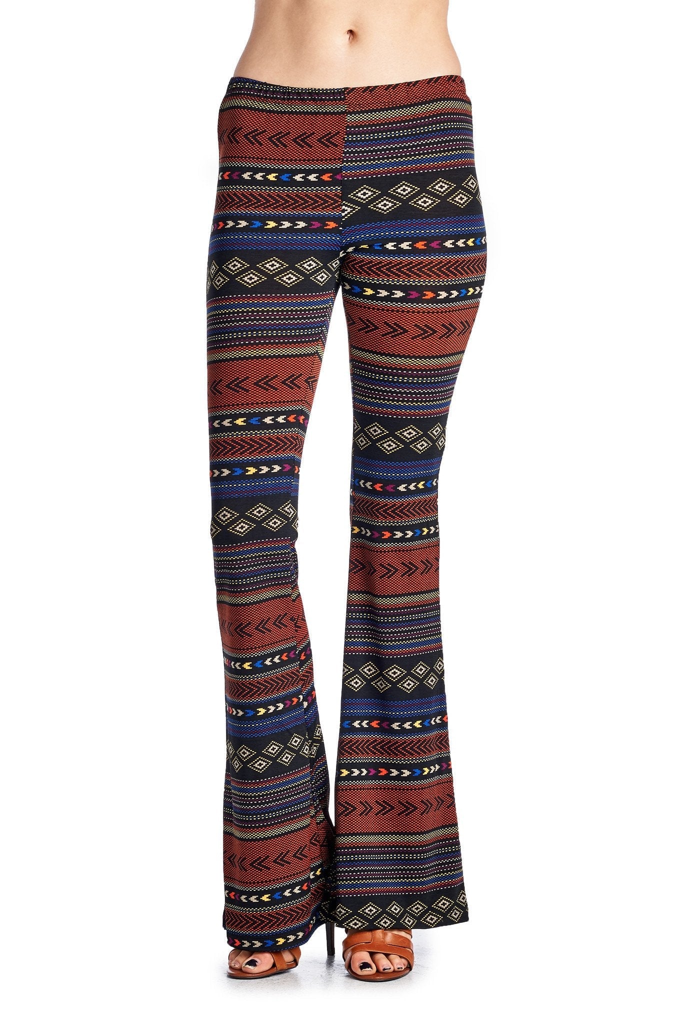 Women's Geo Stripe Flare Pants Black Orange Combo Pants - Tophatter Daily Deals
