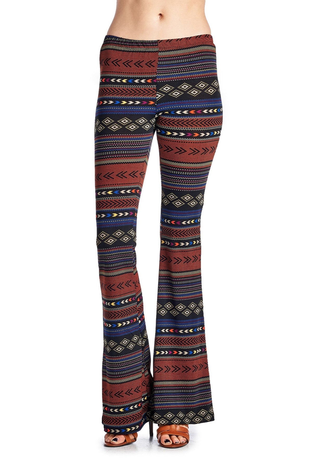 Women's Geo Stripe Flare Pants Black Orange Combo Pants - Tophatter Daily Deals