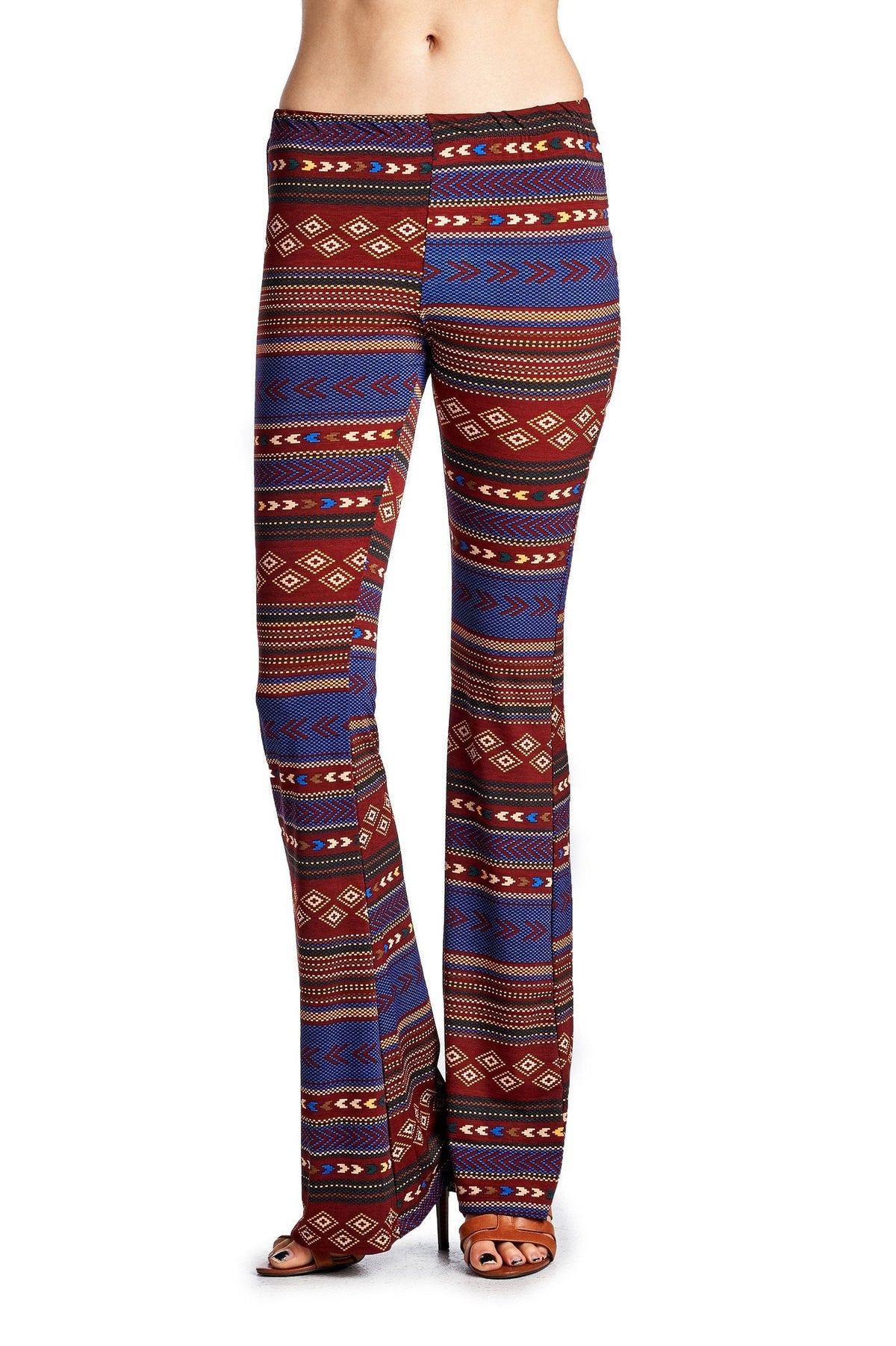 Women's Geo Stripe Flare Pants Blue Wine Combo Pants - Tophatter Daily Deals