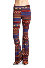 Women's Geo Stripe Flare Pants Blue Wine Combo Pants - Tophatter Daily Deals