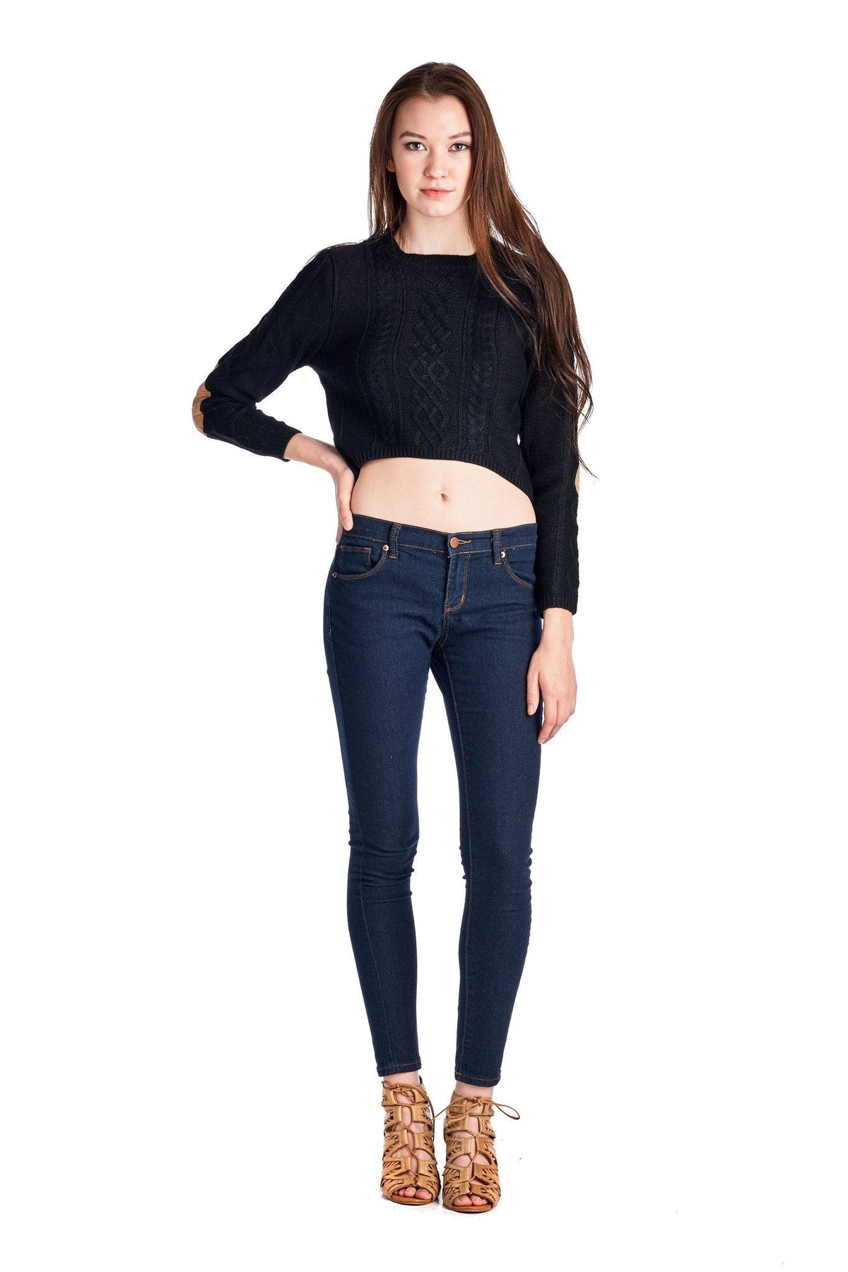 Women's Long Sleeve Cable Knit Crop Sweatshirt Tops - Tophatter Daily Deals