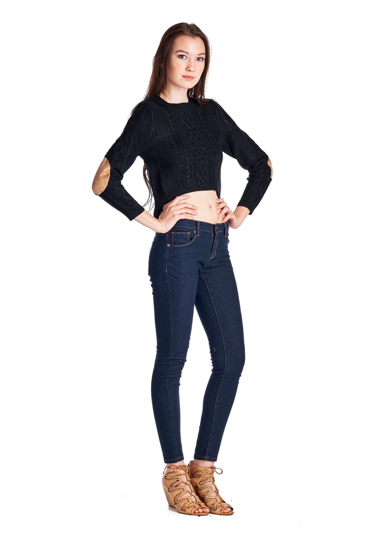 Women's Long Sleeve Cable Knit Crop Sweatshirt Tops - Tophatter Daily Deals