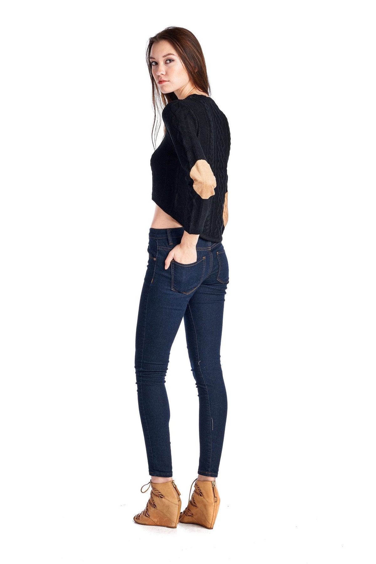 Women's Long Sleeve Cable Knit Crop Sweatshirt Tops - Tophatter Daily Deals