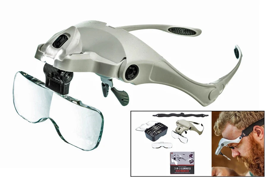 2-IN-1 Illuminated Head Magnifier W/ Head Strap 5 Lens - Tophatter Daily Deals